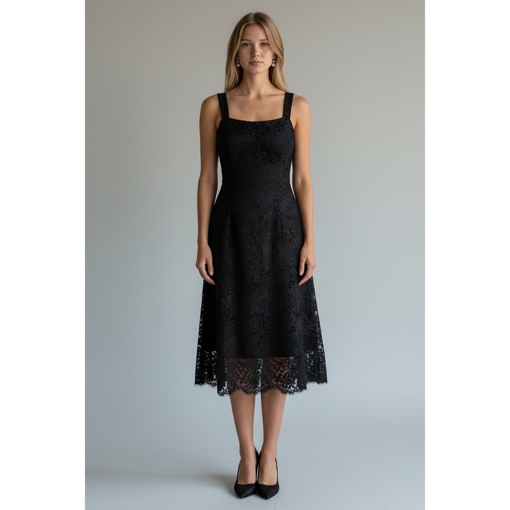 NEW Cleo Black Floral Lace Fit and Flare Midi Dress‎ Size 2 Cocktail LBD